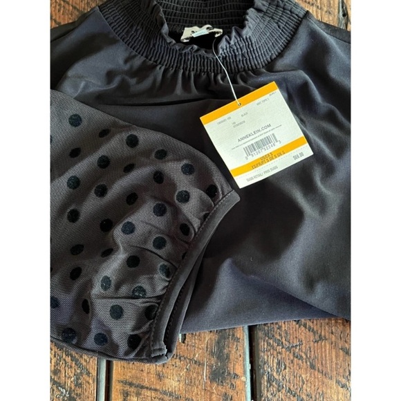 Anne Klein Short sleeved black top with sheer puff sleeves, Size Small - Picture 10 of 16
